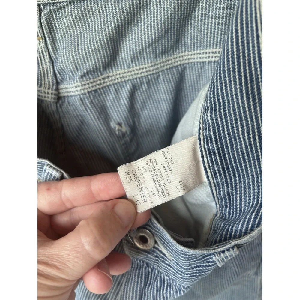 Gap Hickory Stripe Jeans Carpenter Faded Mens 35x32 Loose Straight Railroad